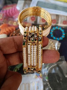 Kundan + Moti Bangles ( Pair Of Both Hand&#39;s)