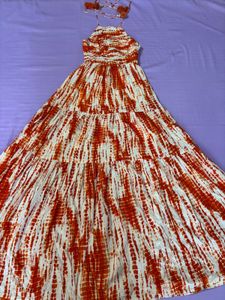 Halter Neck Orange Maxi Dress
