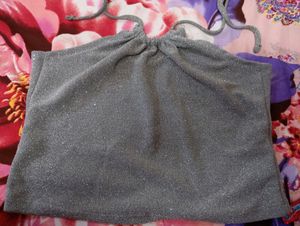 Glitter Sequin Partywear Silver Tube Crop Top