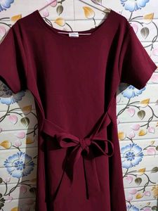 Wine Red Tshirt Dress With Ribbon Bow🎀