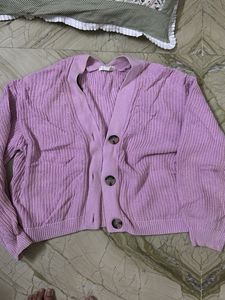 Lilac Cropped Knit Cardigan