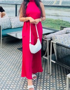 Hot Pink Pleated Jumpsuit