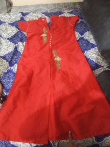 Red Embroidered silk Kurta