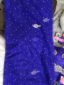 ROYAL Blue Stone Work Net Saree