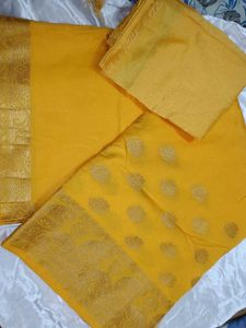 ANAYA Yellow Banarasi Saree With Blouse