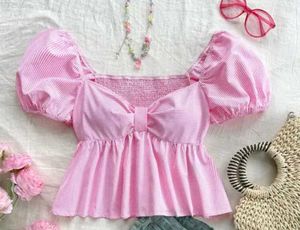 Pink Striped Puff Sleeve Top