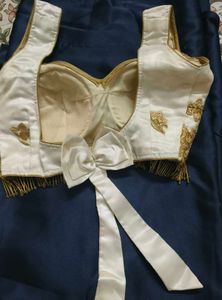 Elegant White &amp; Gold Embroidered Blouse