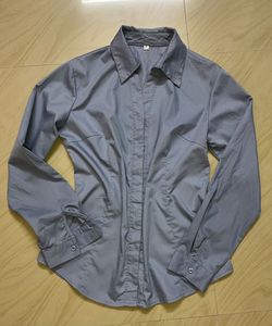 Gray Fitted Button-Down Shirt