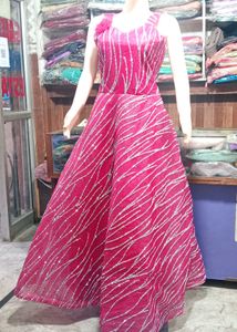 Fancy party Wear Gritter Work Rose Gown