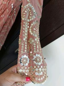 Pastel Peach Sequinn Embroidery Evening Gown