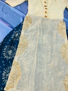 Off White With Navy Blue Printed Kurta