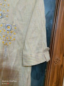 Embroidered Striped Kurti Set