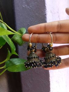Black Beaded Gold Jhumka