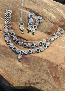 Emerald &amp; Diamond Jewelry Set - Necklace, Earrings