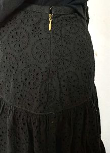 Black Schiffli Tiered Flared Skirt