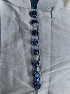 Gray Button-Down Kurta Set Silk