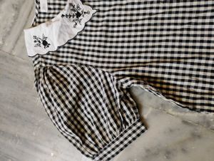 Zara Girls Gingham Embroidered Collar Top