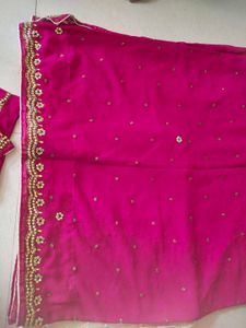 rani pink stone work saree