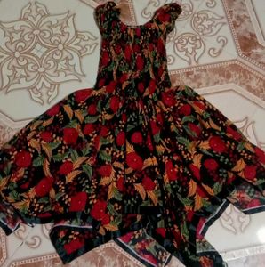 Beautiful Black Gown With Red And Green Design