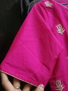 Rose Pink Aline Kurta With Lotus Embroidery