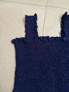 Smocked Navy Blue Crop Top
