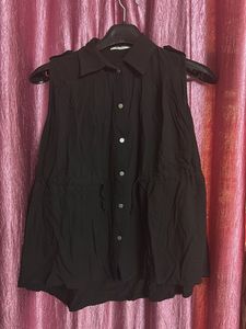 Sleeveless Black Button-Down Top