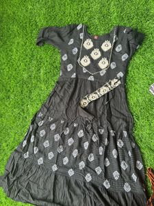 Black Anarkali Kurta With Duppta And Belt