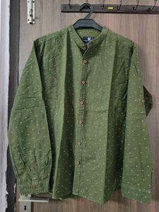 Olive Green Printed Mens Shirt