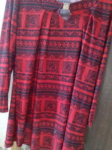 Red &amp; Black Patterned Long Sleeve Dress