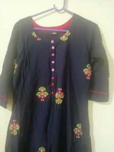 Embroidered Navy Tunic Dress
