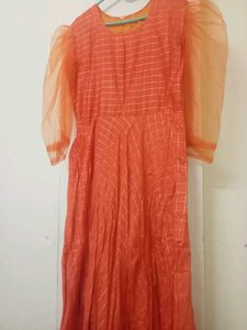 Orange Puff Sleeve Dress