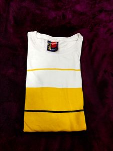White Tshirt With Yellow And Black Stripe..