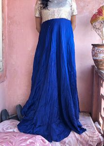 Blue Satin Gown With Siquen Choli
