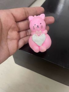 Handmade Sweet Pinky Clay Kitty Keychain