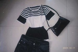 White and black Striped Top