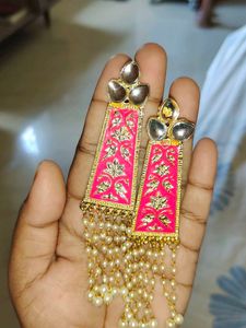 Pink &amp; Gold Pearl Drop Earrings