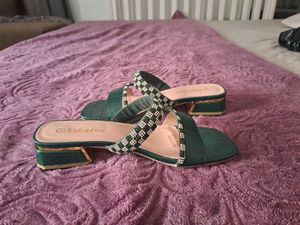 Emerald Green Embellished Heeled Sandals