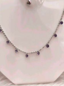 Purple Stone925 Silver Sterling Chain Necklace