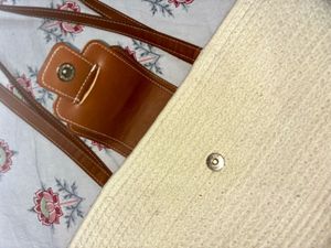 Woven Straw Tote Bag with Leather Accents