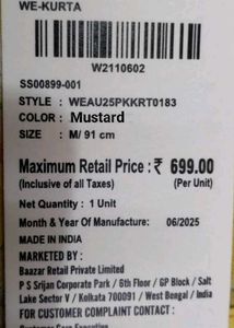 Mustard Yellow Kurti Set