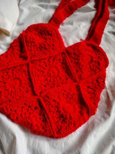 Red Crochet Tote Bag