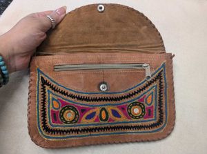 Bohemian Camel Leather Sling Bag / Envelope Clut