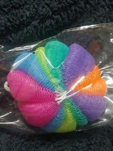 Bath Combo of Shower cap and rainbow color lufa