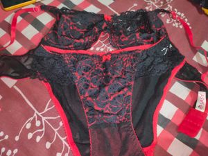 Red & Black Lace Lingerie Set