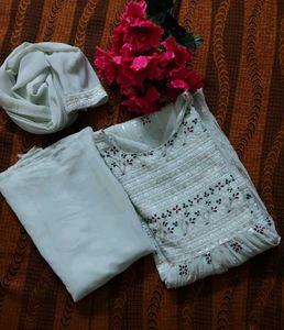 Elegent Naira Kurta Set In Tea Green Colour