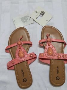 Combo-Coral Beaded Flip Flops With H.M Earning