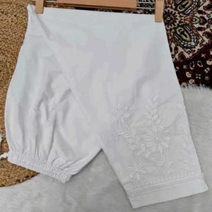 Women's White Chikankari Embroidered Pant