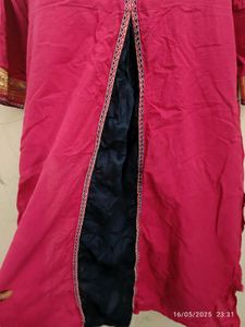 Dark Pink Avaasa Kurta With Navy Blue Detailing