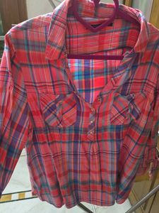 Plaid Button-Down Blouse