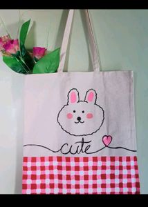 New Kawaii Hand-painted Totebag + Bunny Bag Charm